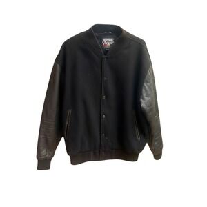 Hartwell ViaSport Varsity Black Medium Wool Leather Sleeve Jacket Mens VTG